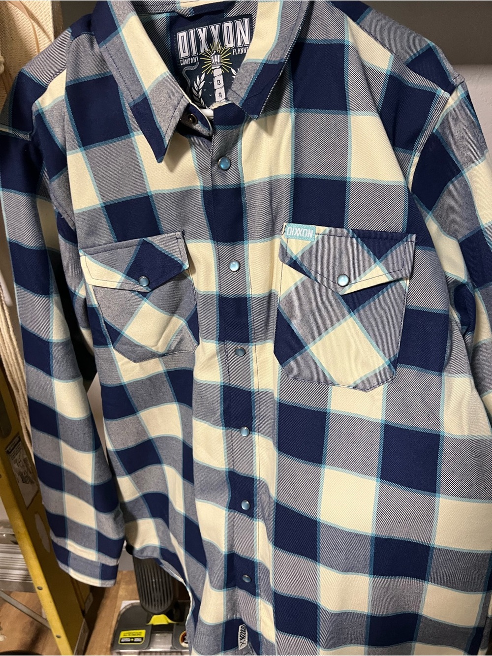 DIXXON Navy, Cream & Gray Plaid Long Sleeve Button-Up Shirt L